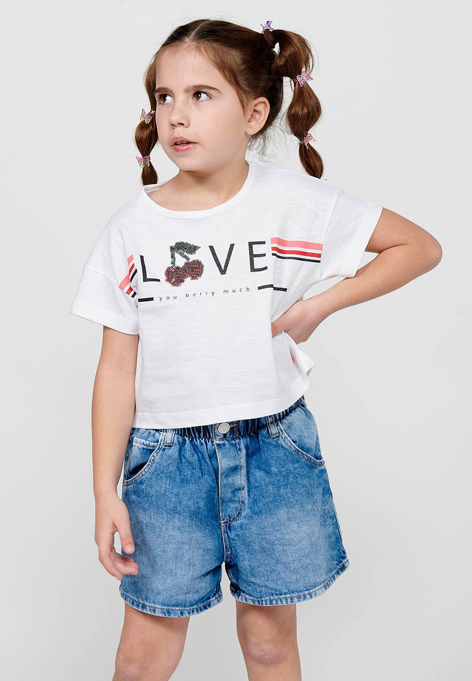 Camiseta Niña Manga Corta Cuello Redondo – Koroshi Blanco