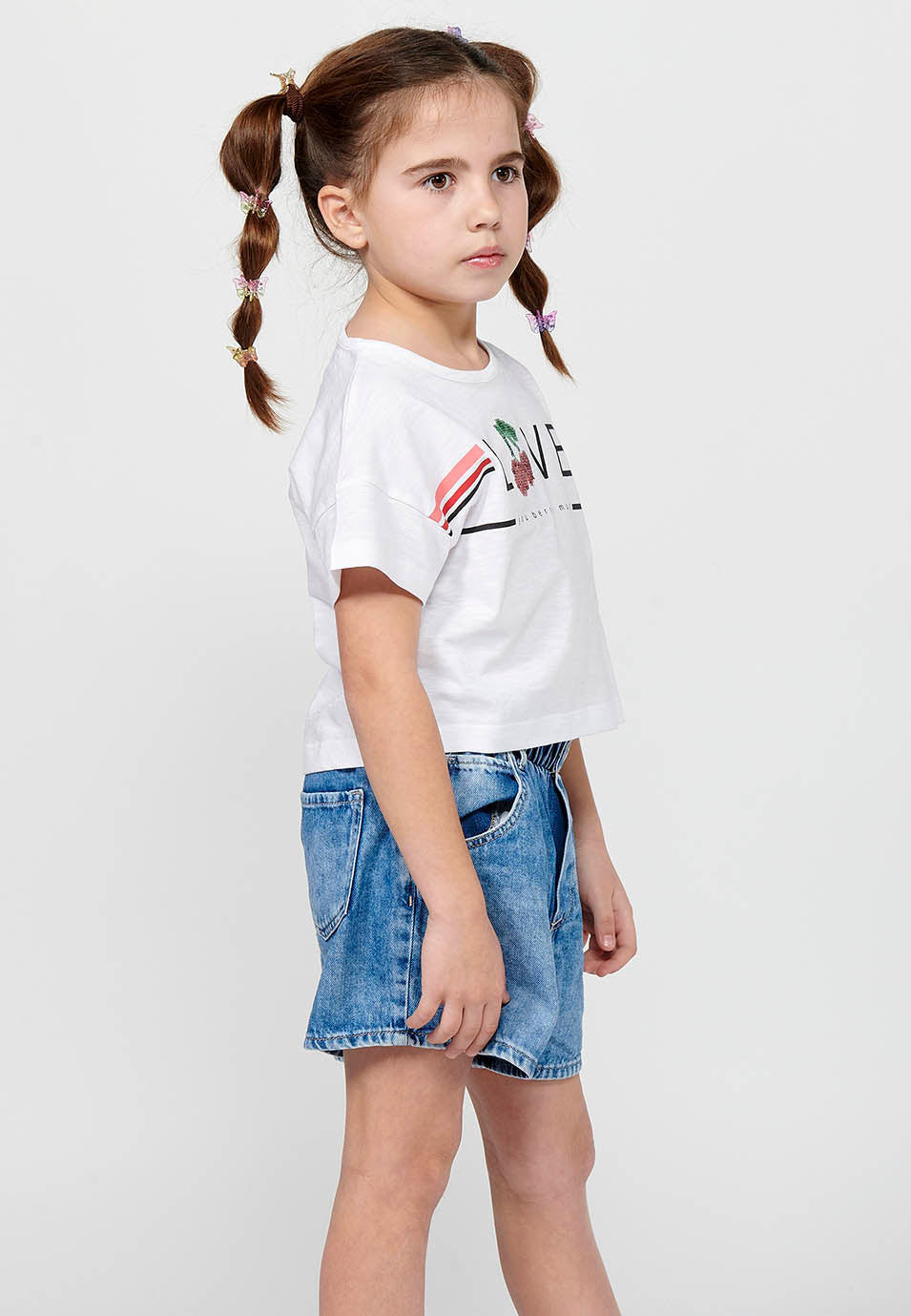 Camiseta Niña Manga Corta Cuello Redondo – Koroshi Blanco