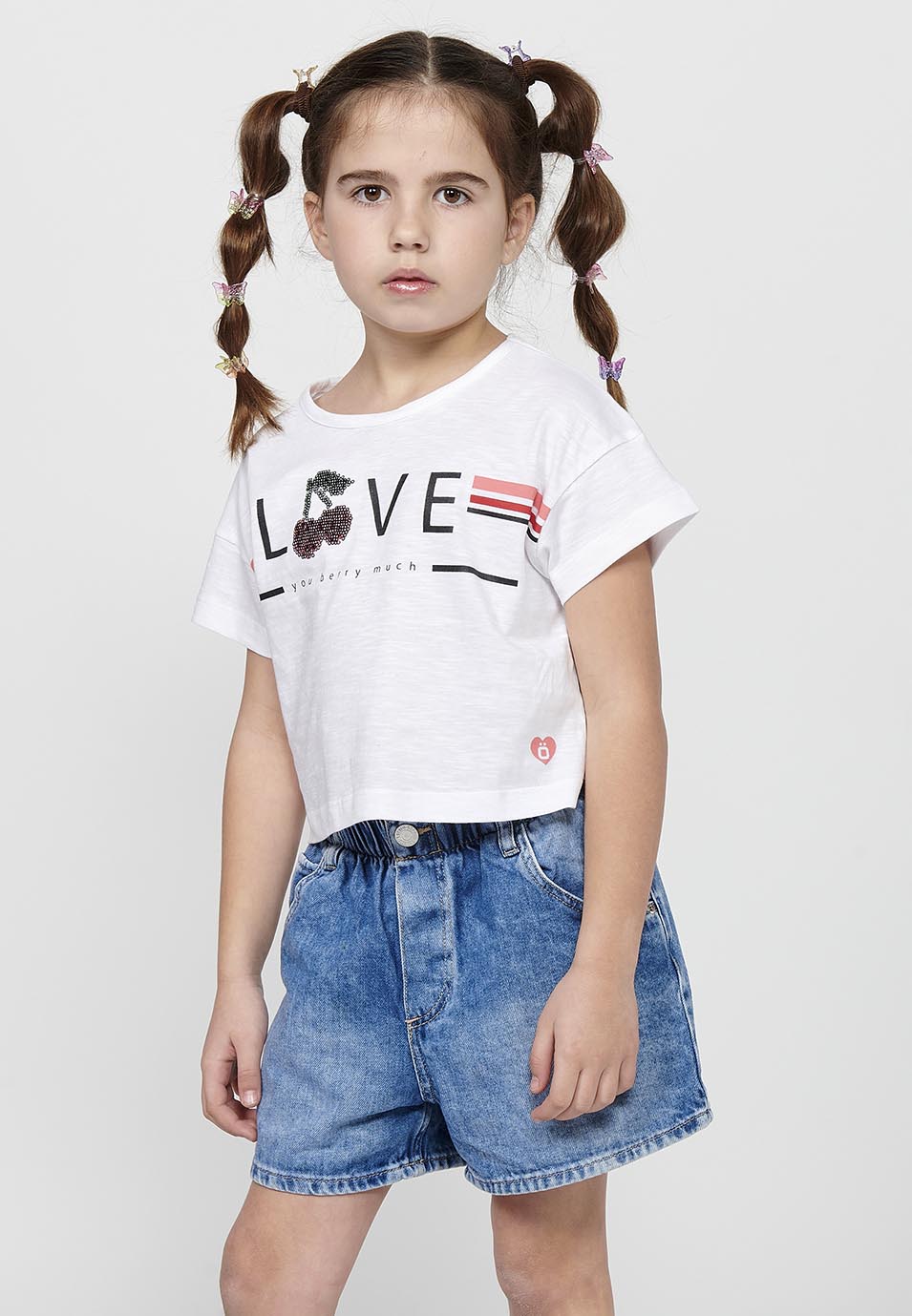 Camiseta Niña Manga Corta Cuello Redondo – Koroshi Blanco