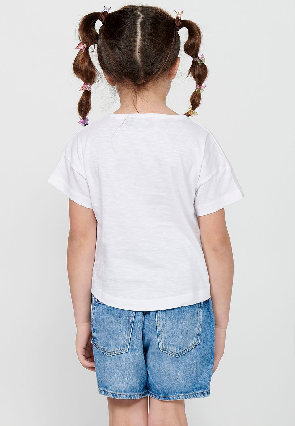 Camiseta Niña Manga Corta Cuello Redondo – Koroshi Blanco