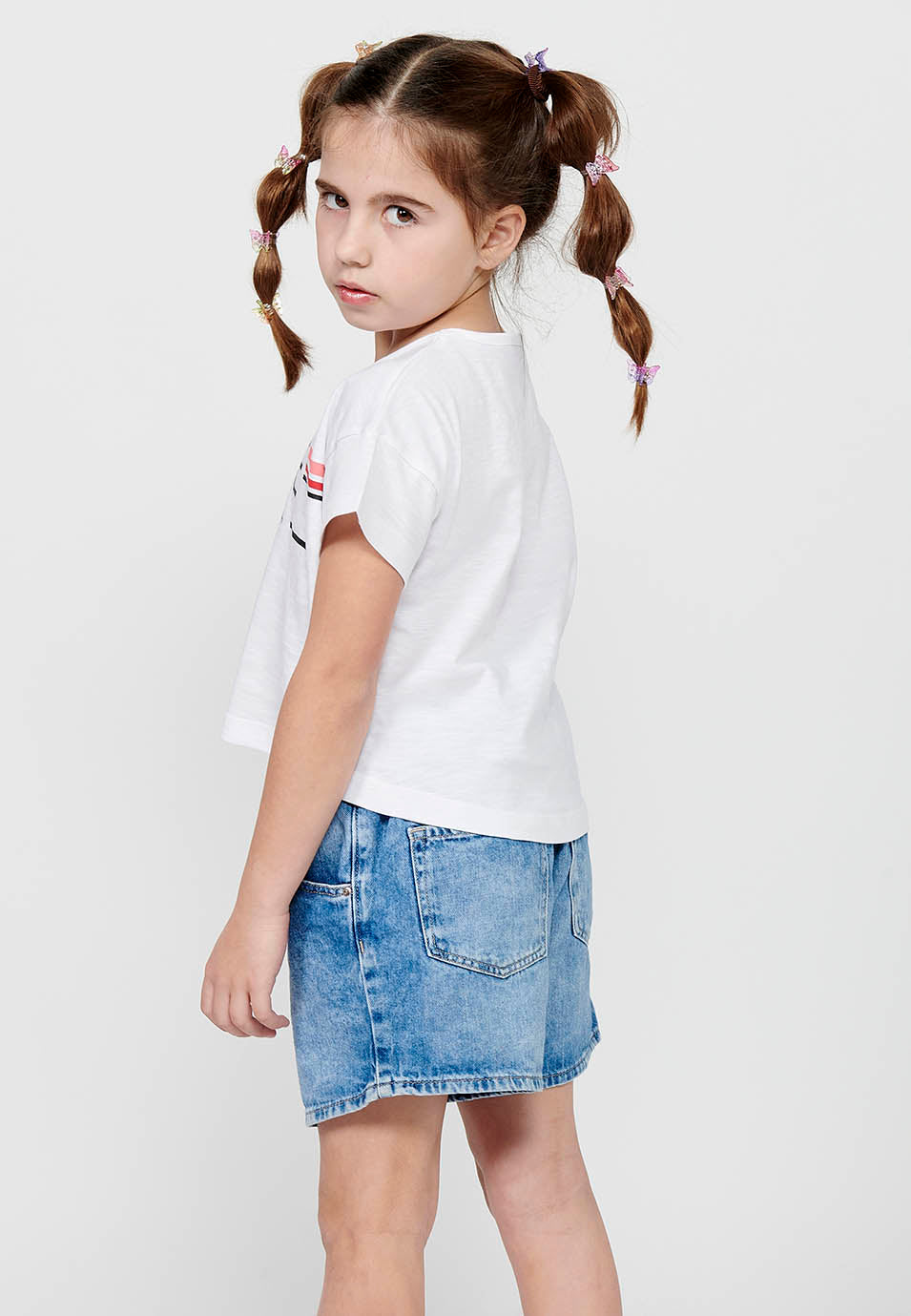 Camiseta Niña Manga Corta Cuello Redondo – Koroshi Blanco