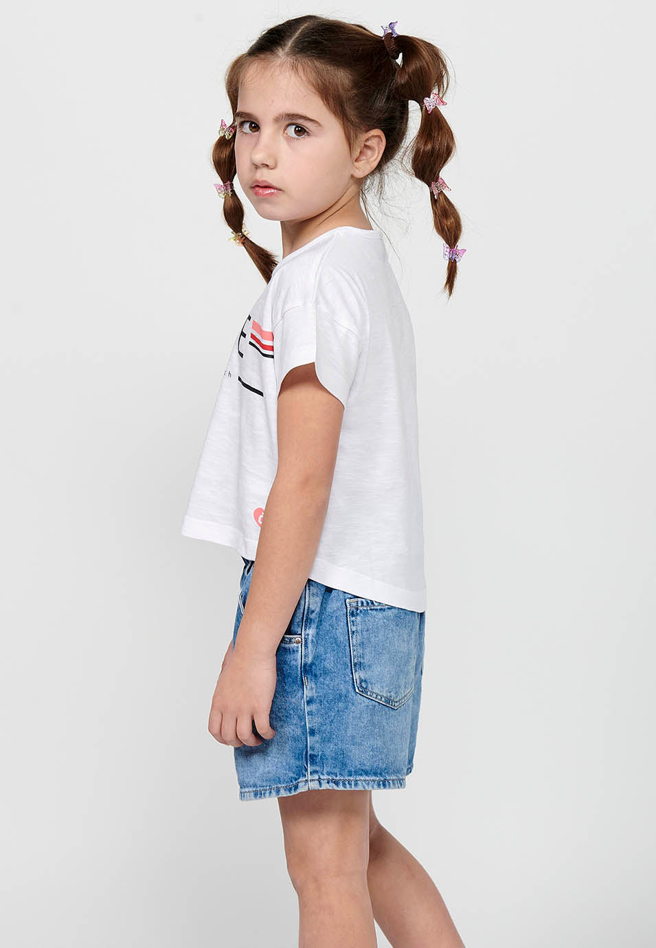 Camiseta Niña Manga Corta Cuello Redondo – Koroshi Blanco