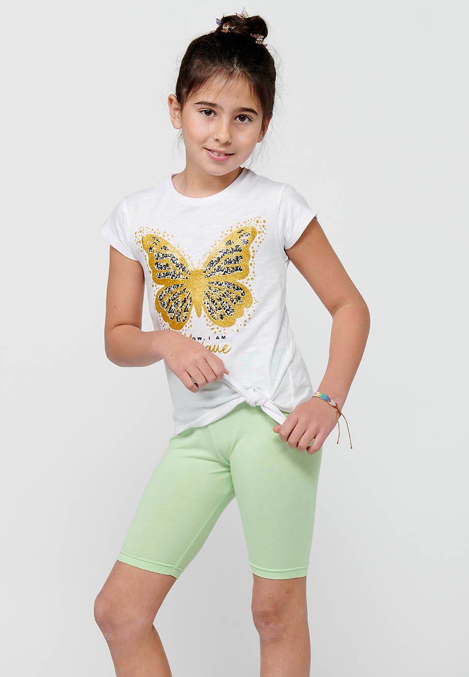 Camiseta Niña Manga Corta Algodón – Koroshi Blanco