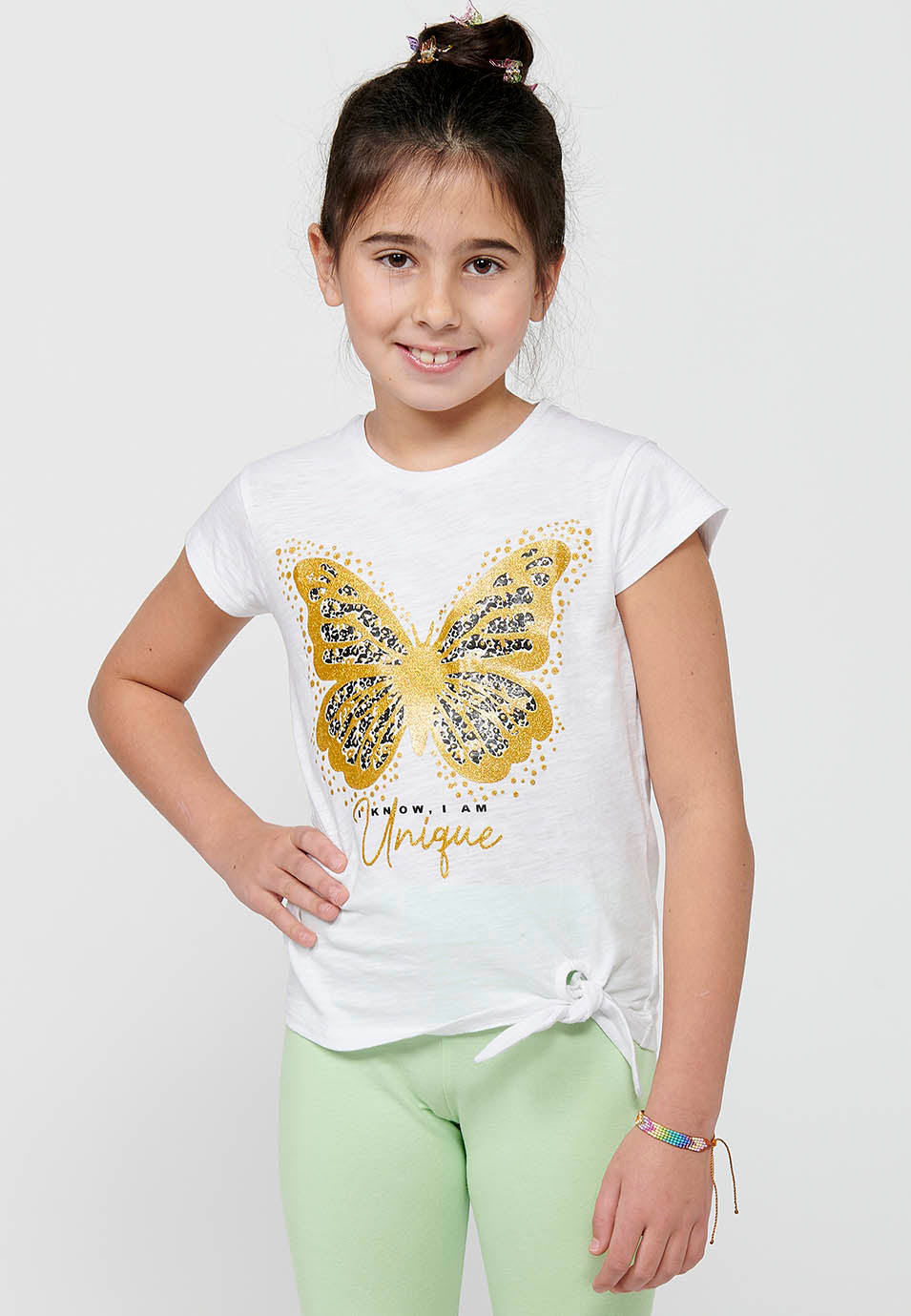 Camiseta Niña Manga Corta Algodón – Koroshi Blanco