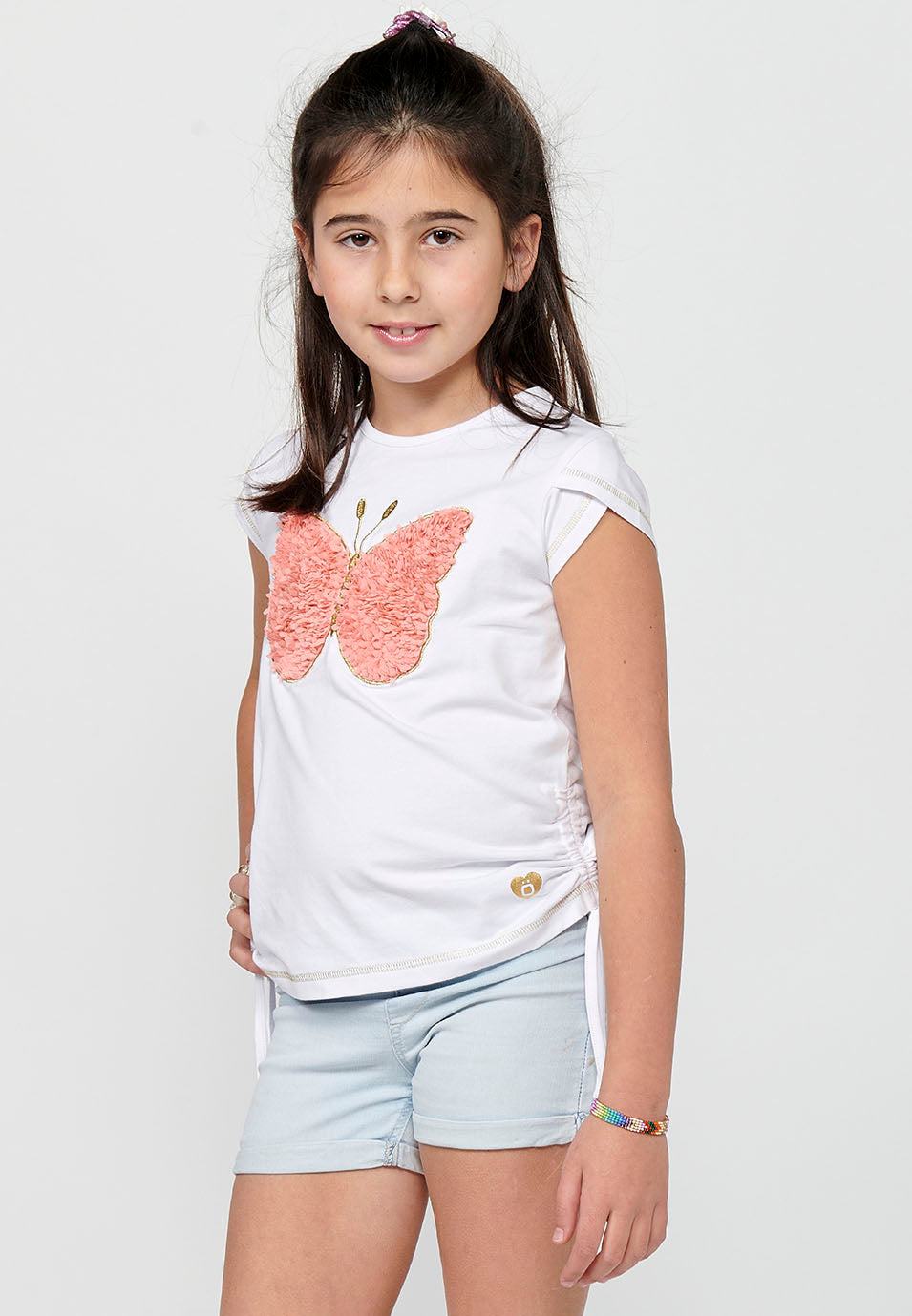 Camiseta Niña Manga Corta Estampada – Koroshi Blanco