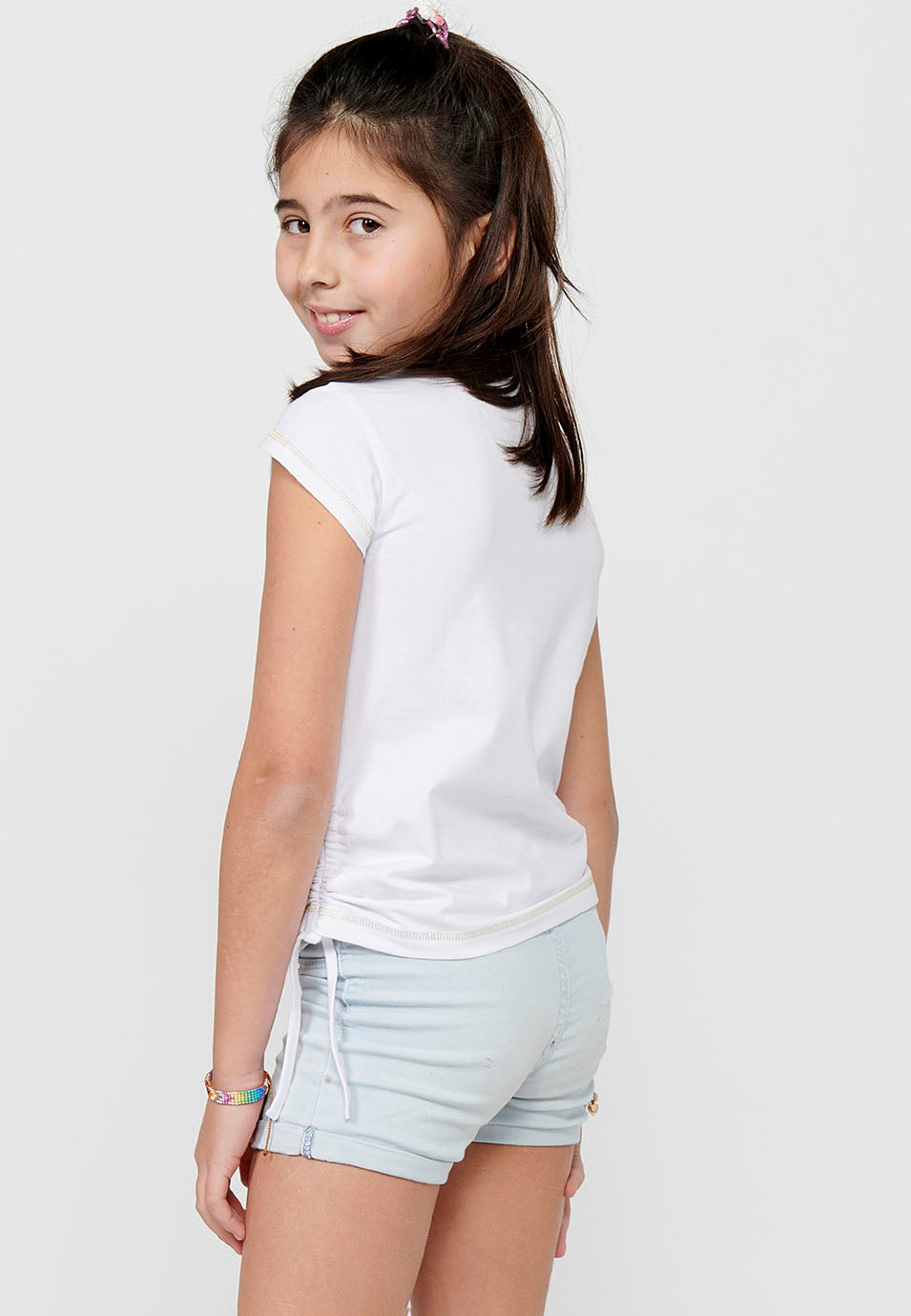 Camiseta Niña Manga Corta Estampada – Koroshi Blanco
