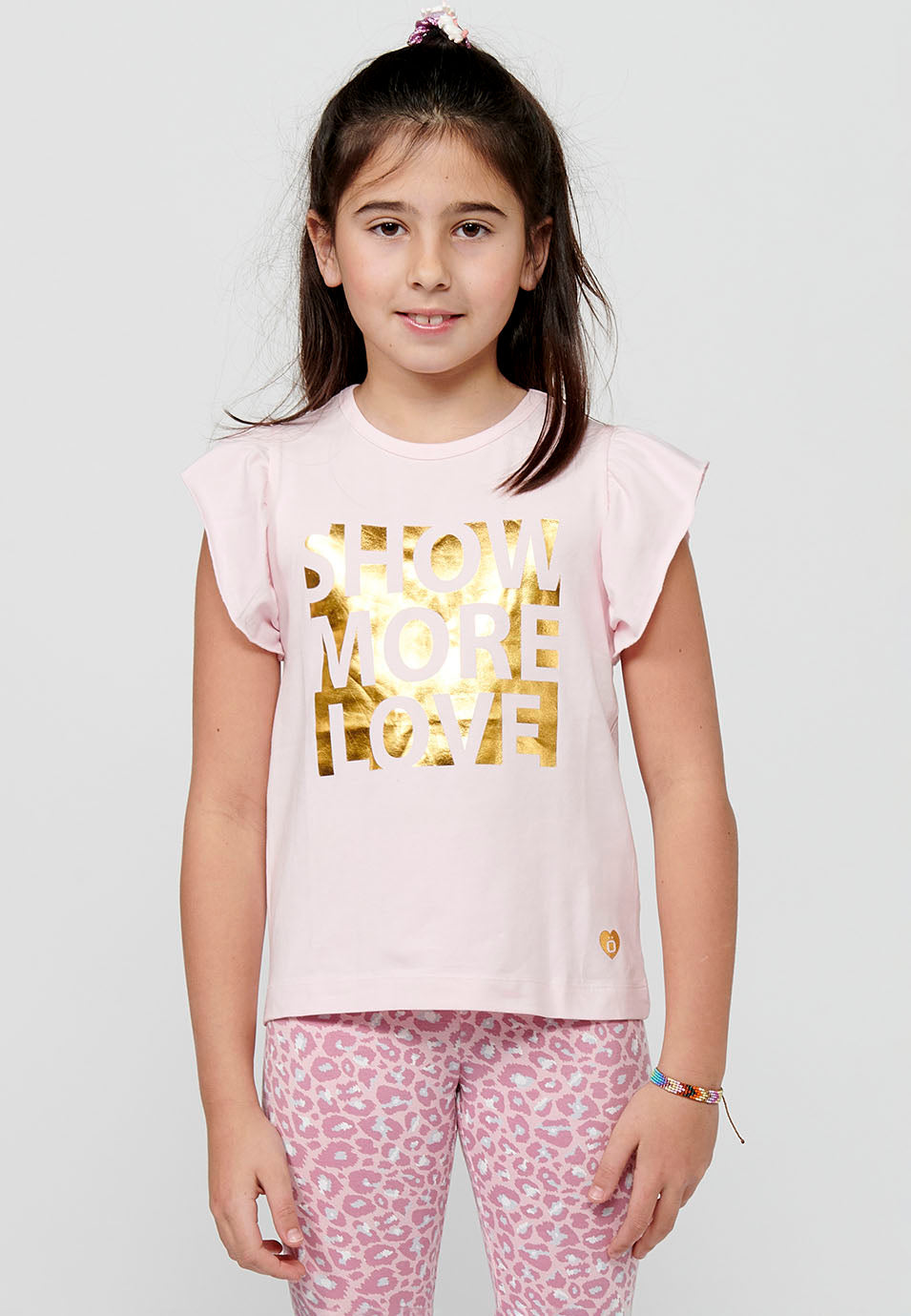 Camiseta Niña Manga Corta Volantes – Koroshi Rosa