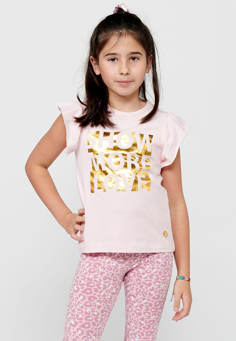 Camiseta Niña Manga Corta Volantes – Koroshi Rosa