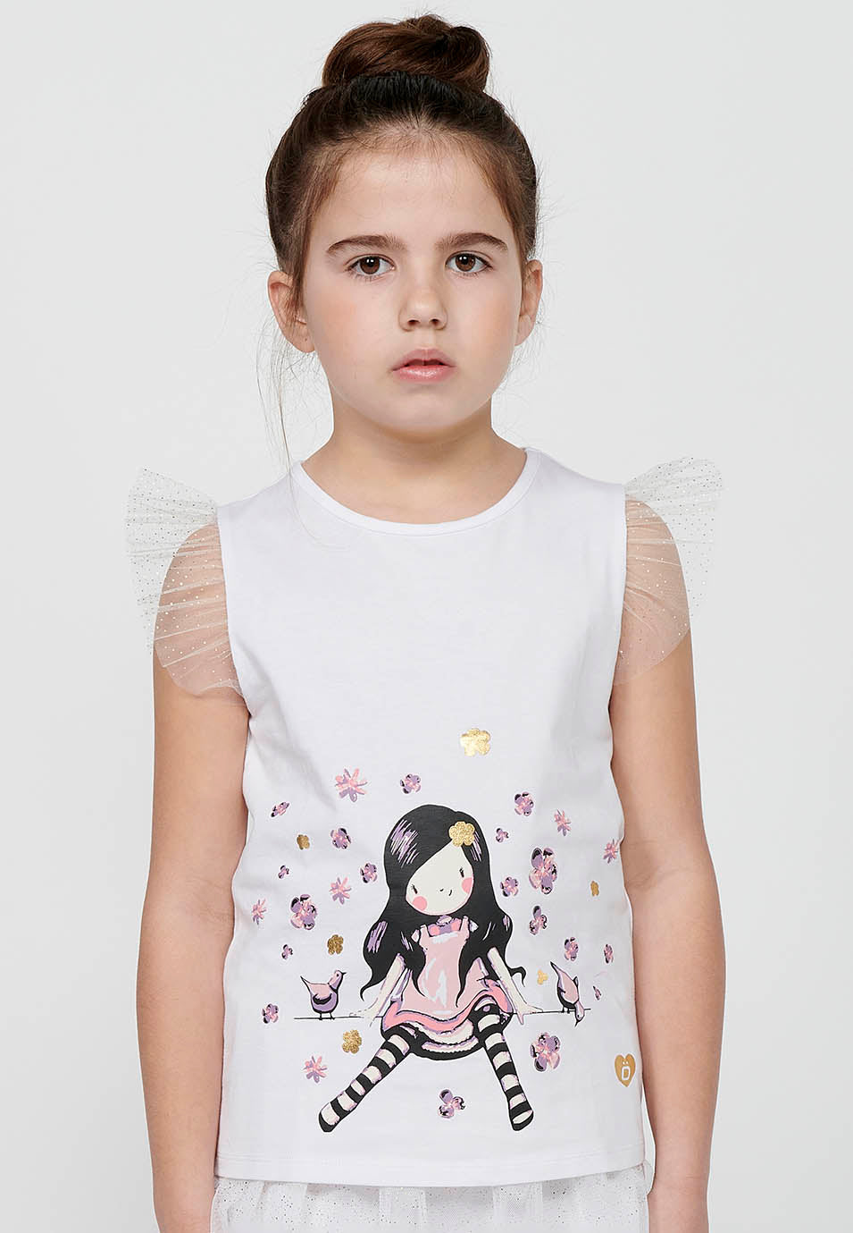 Camiseta Niña Manga Corta Volantes – Koroshi Blanco