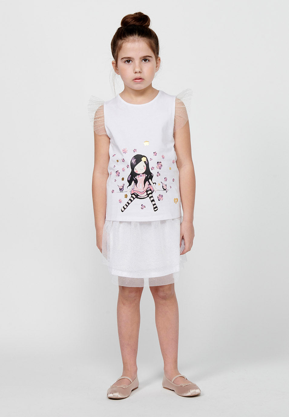 Camiseta Niña Manga Corta Volantes – Koroshi Blanco