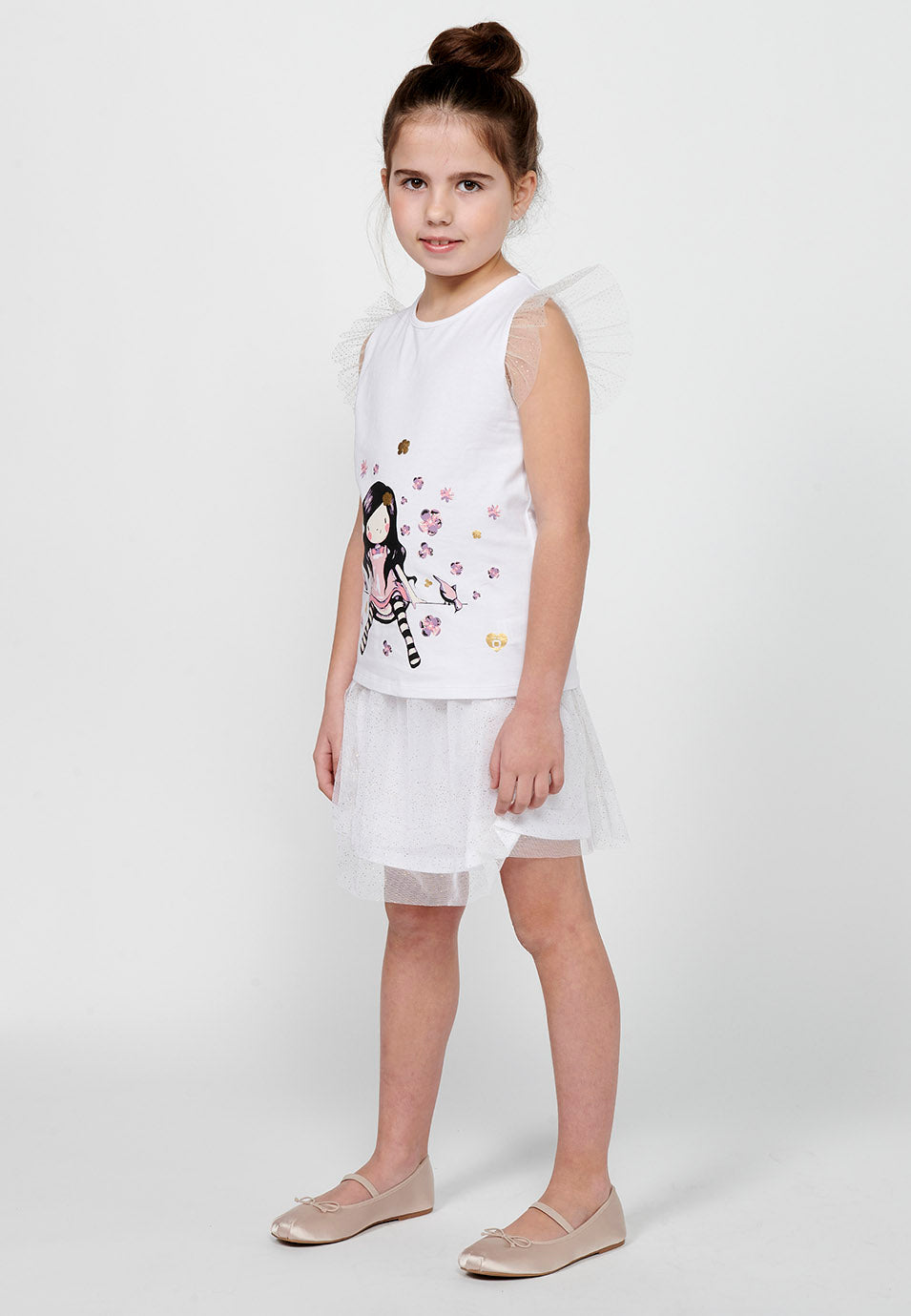 Camiseta Niña Manga Corta Volantes – Koroshi Blanco