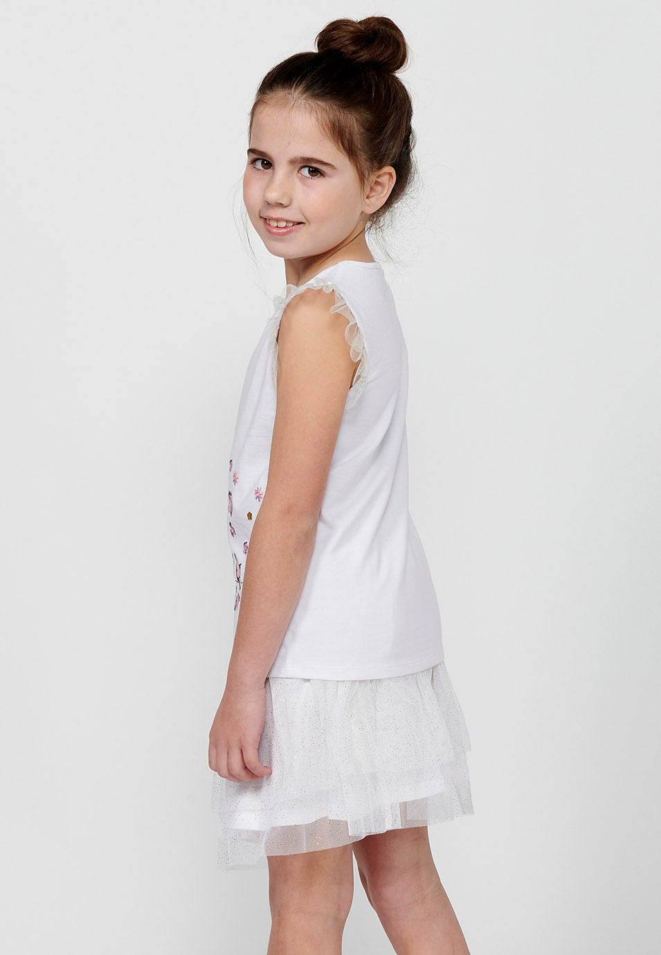 Camiseta Niña Manga Corta Volantes – Koroshi Blanco