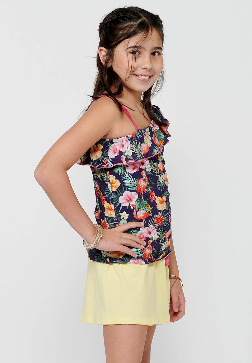 Conjunto Niña Camiseta Tirantes Floral y Short – Koroshi Multicolor