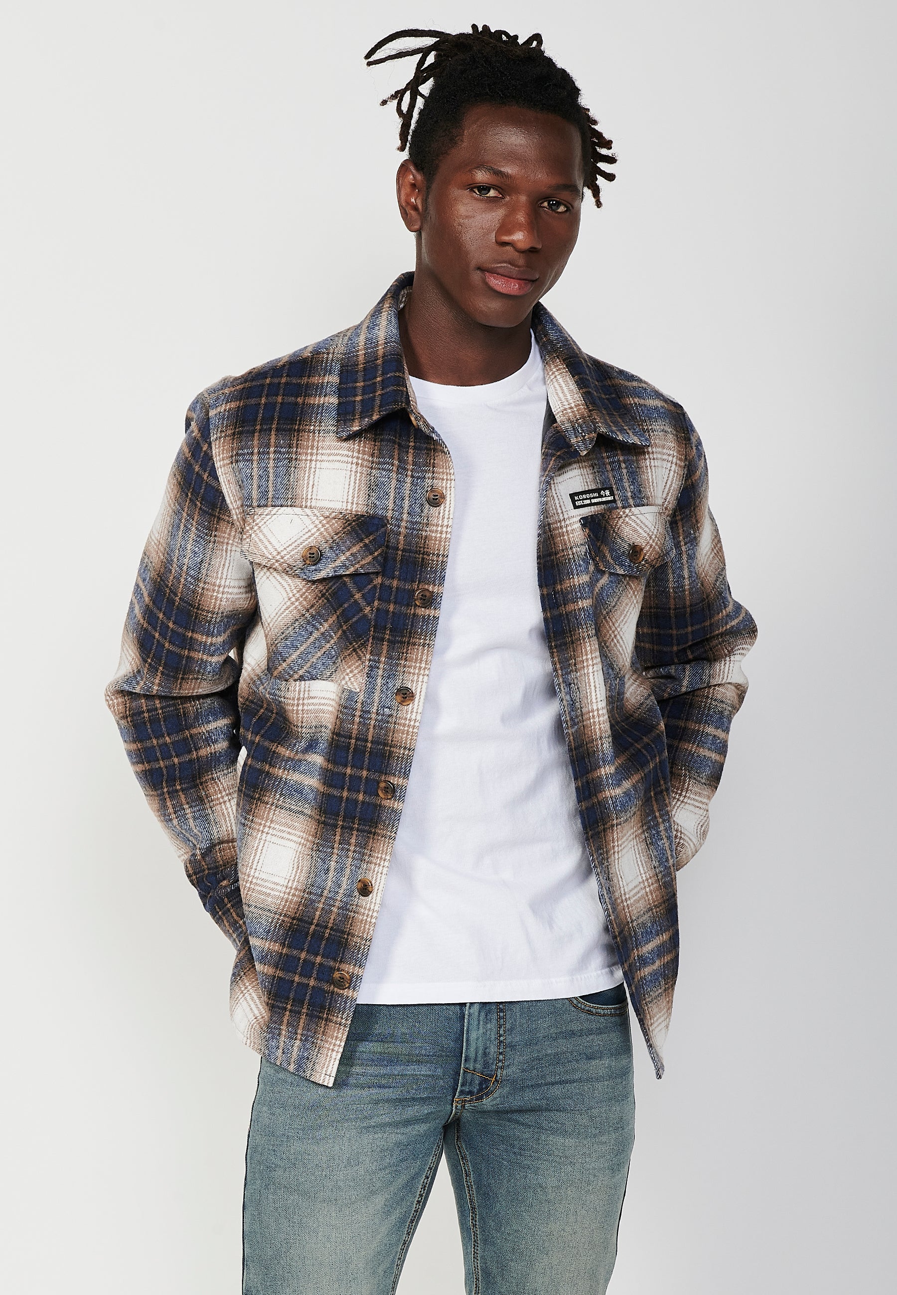 Sobrecamisa Hombre Cuadros Manga Larga con Bolsillos – Koroshi 2421CL58