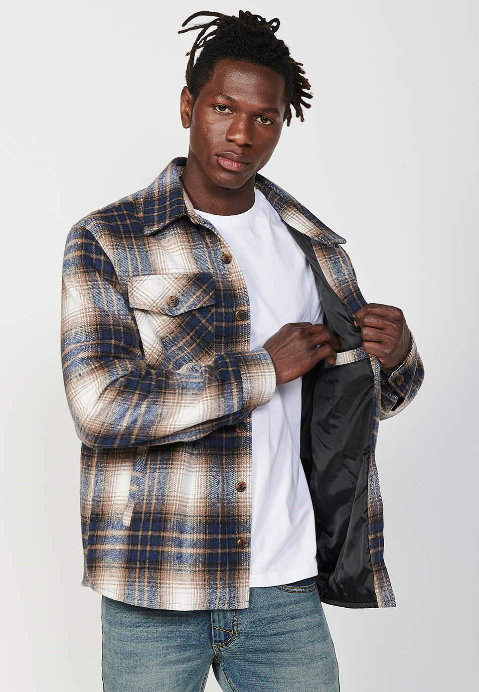 Sobrecamisa Hombre Cuadros Manga Larga con Bolsillos – Koroshi 2421CL58