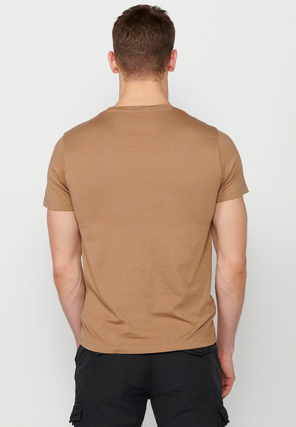 Camiseta de manga corta de algodón con cuello redondo y estampado delantero de tostado | tendencia actual