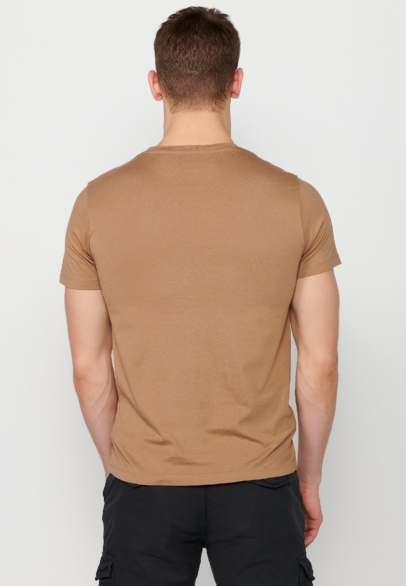 Camiseta de manga corta de algodón con cuello redondo y estampado delantero de tostado | tendencia actual