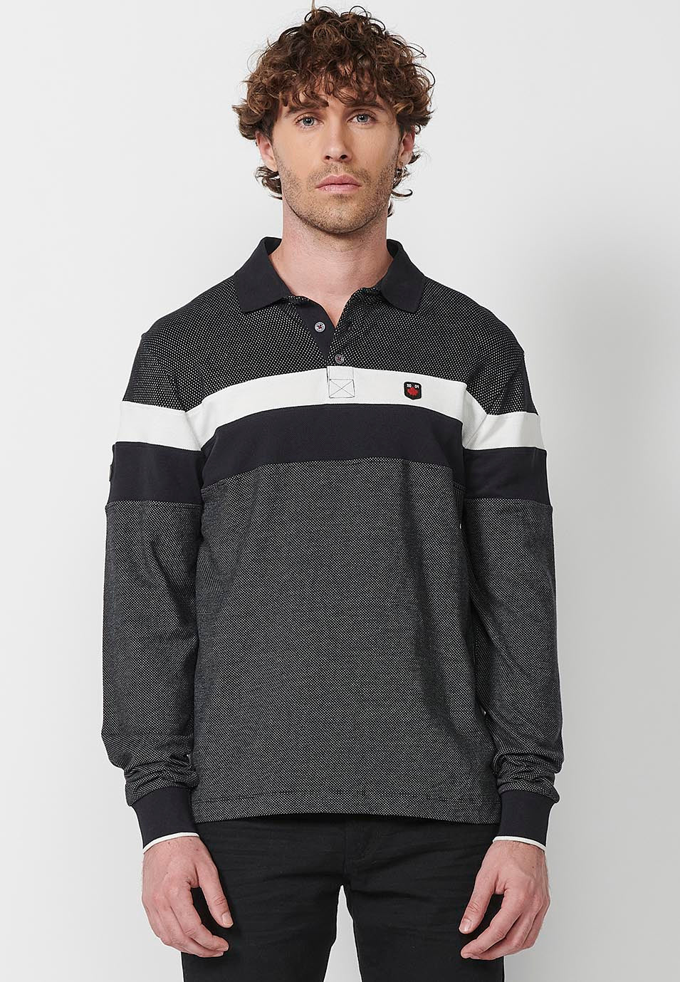 Polo manga larga algodón cuello camisero hombre