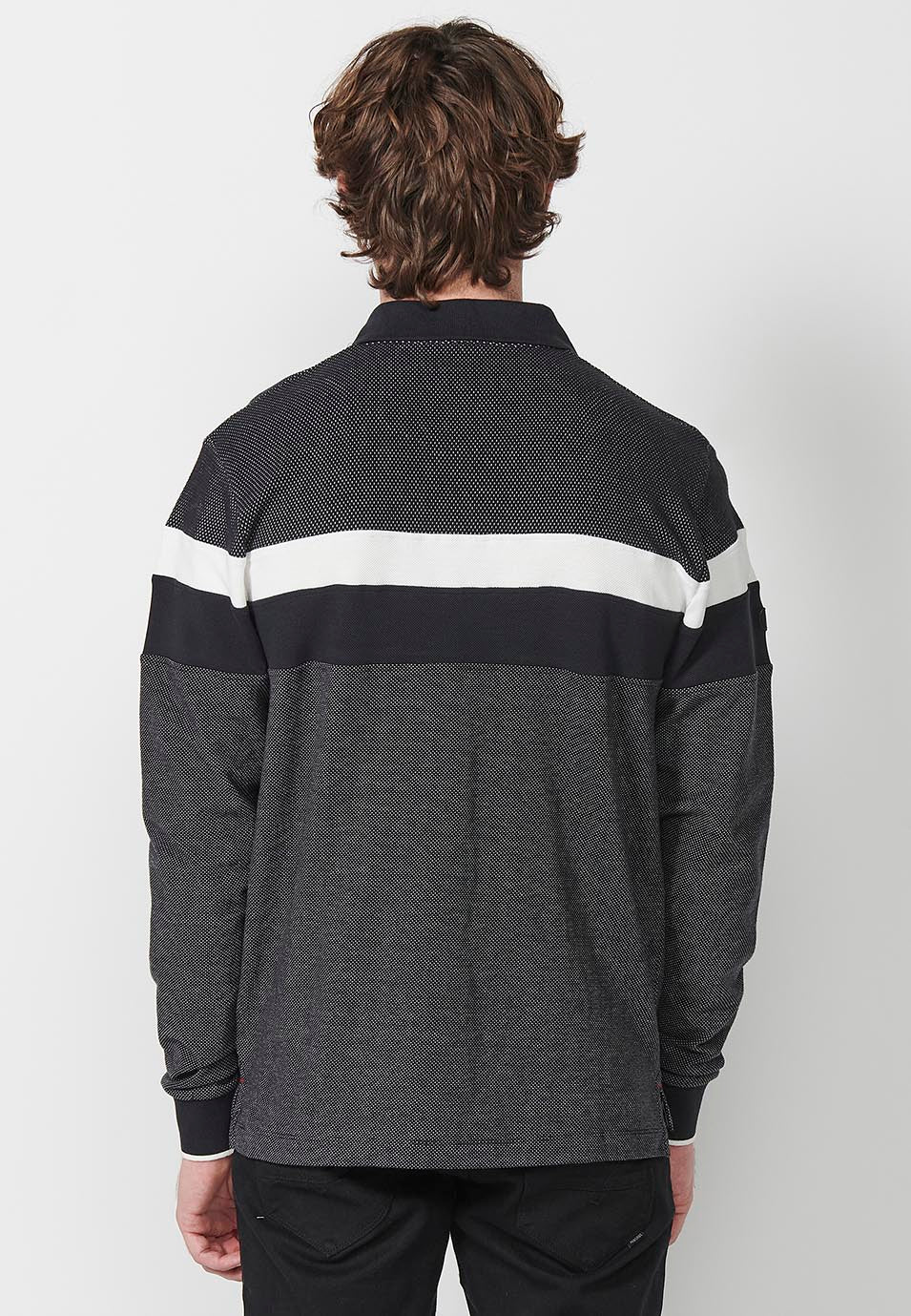 Polo manga larga algodón cuello camisero hombre