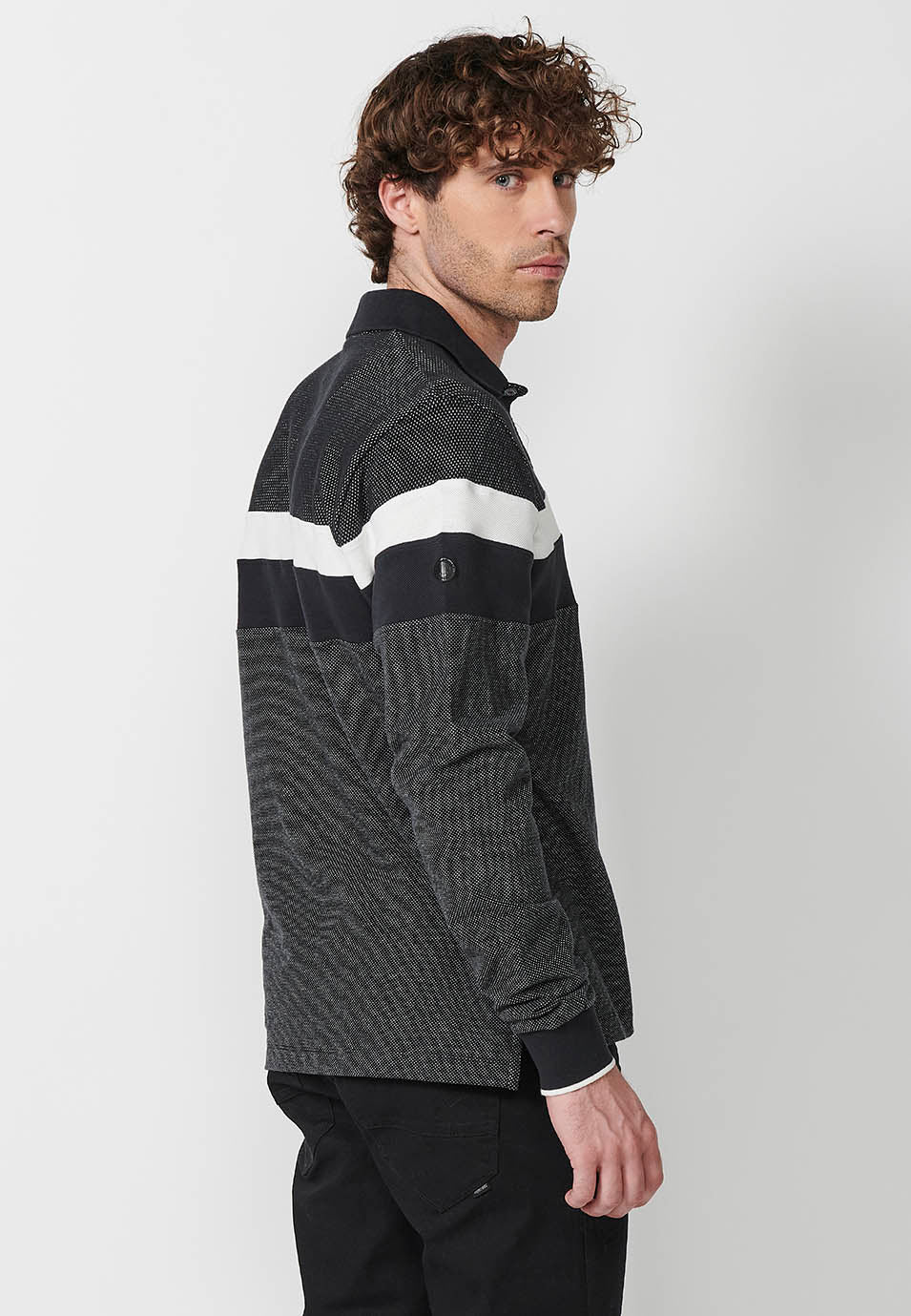 Polo manga larga algodón cuello camisero hombre