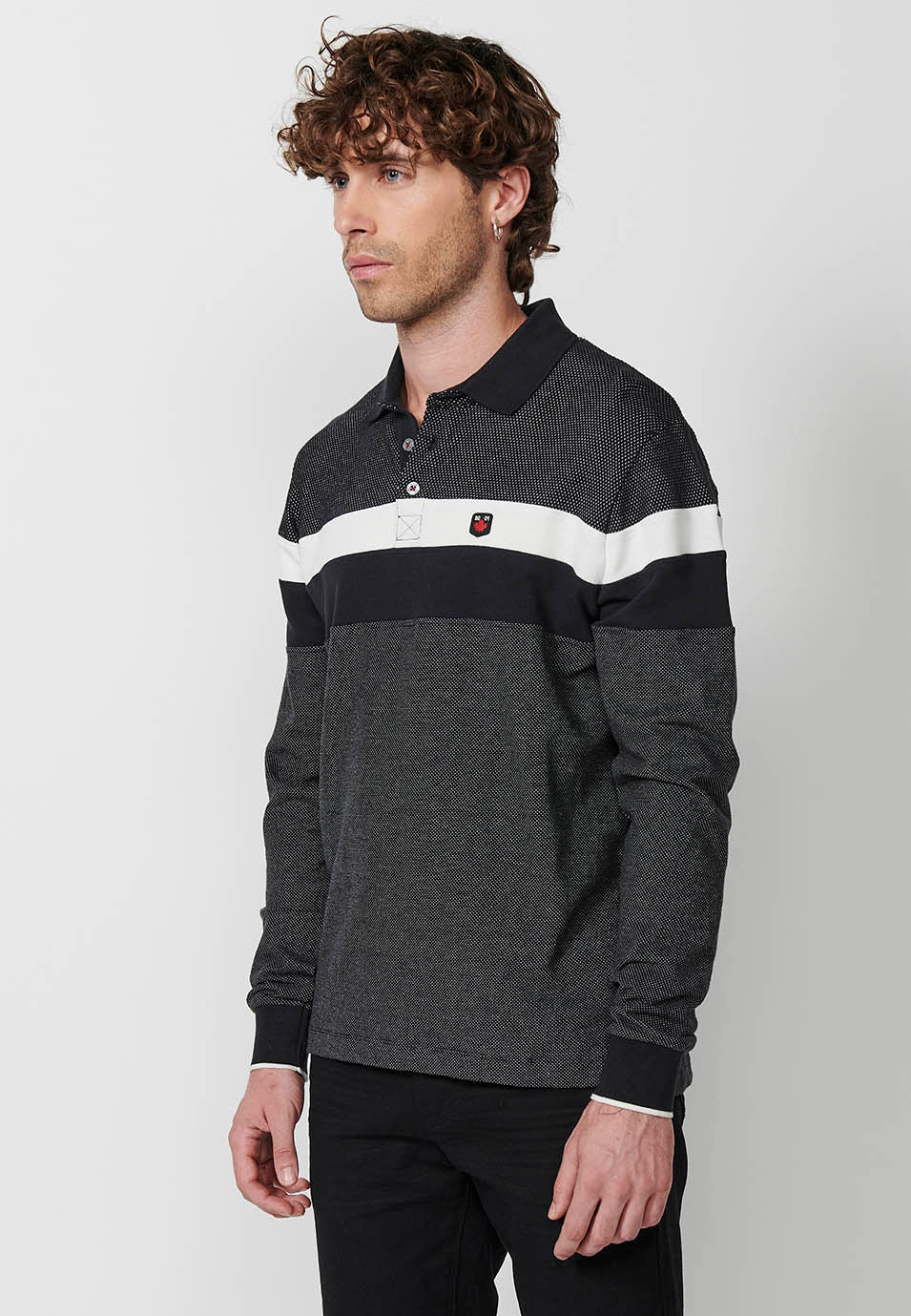 Polo manga larga algodón cuello camisero hombre