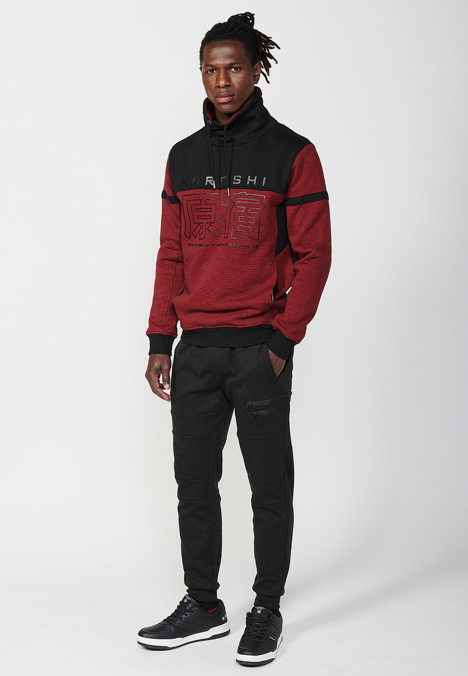 Sudadera manga larga cuello alto ajustable hombre