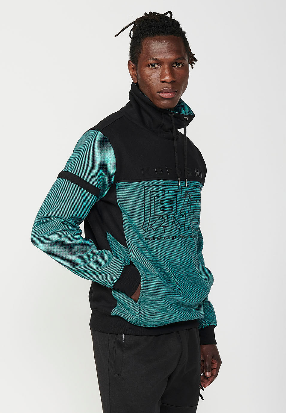 Sudadera manga larga cuello alto ajustable hombre