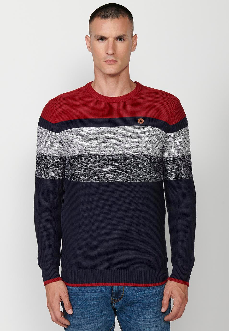 Jersey punto tricot a rayas cuello redondo hombre