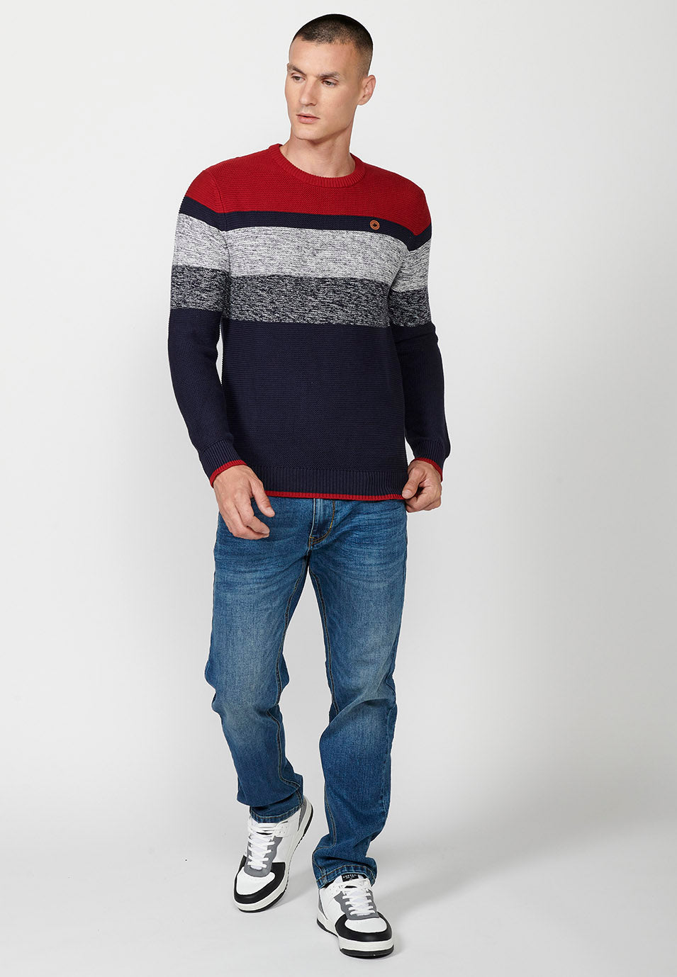 Jersey punto tricot a rayas cuello redondo hombre