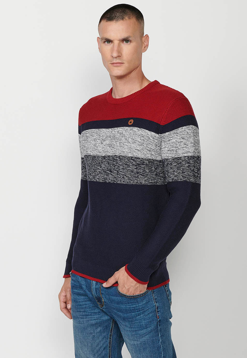 Jersey punto tricot a rayas cuello redondo hombre