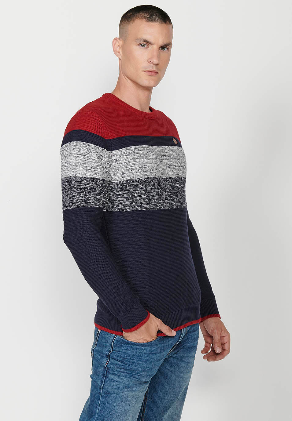 Jersey punto tricot a rayas cuello redondo hombre