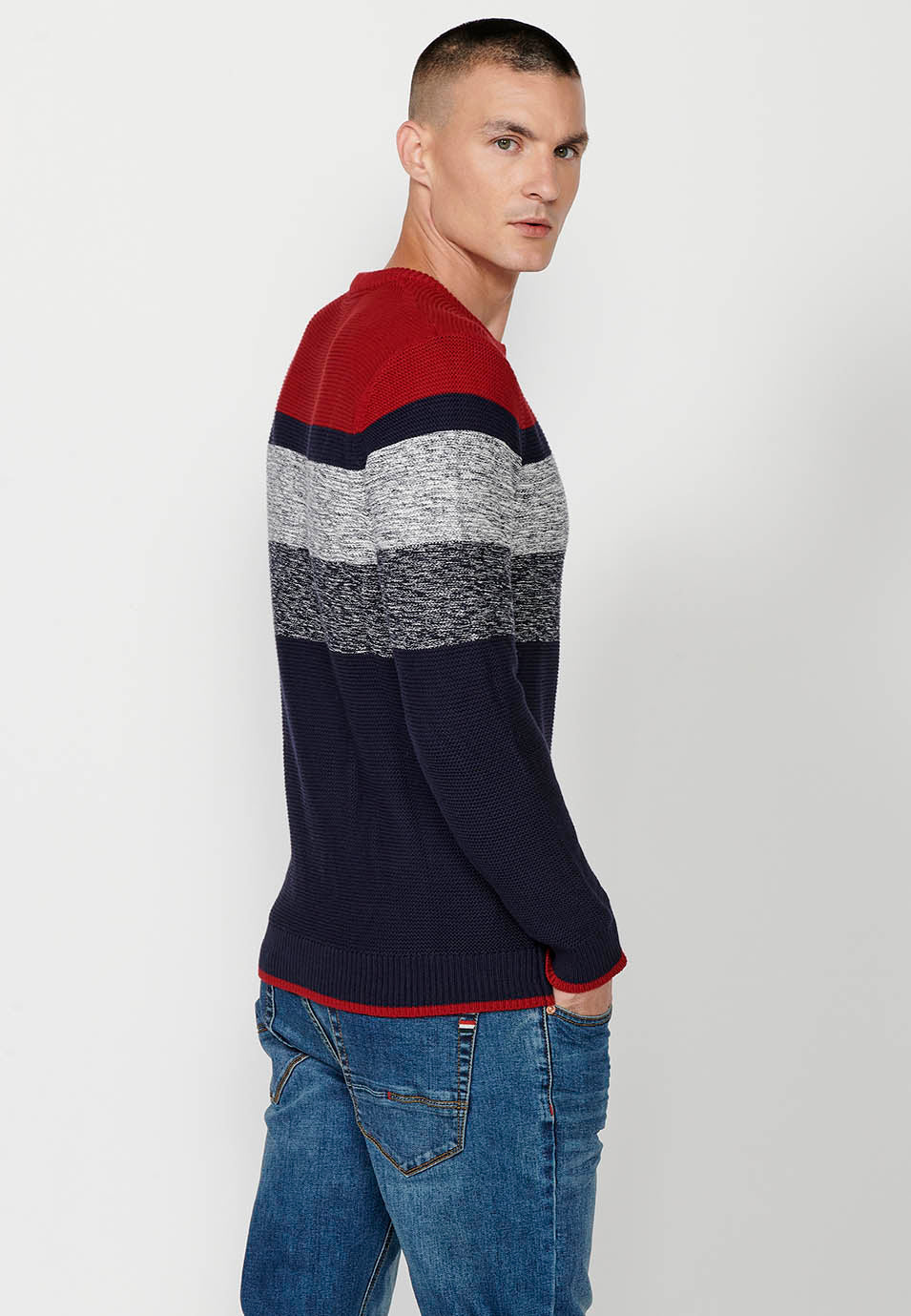 Jersey punto tricot a rayas cuello redondo hombre