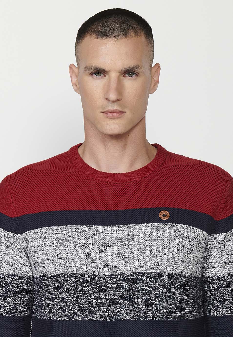 Jersey punto tricot a rayas cuello redondo hombre
