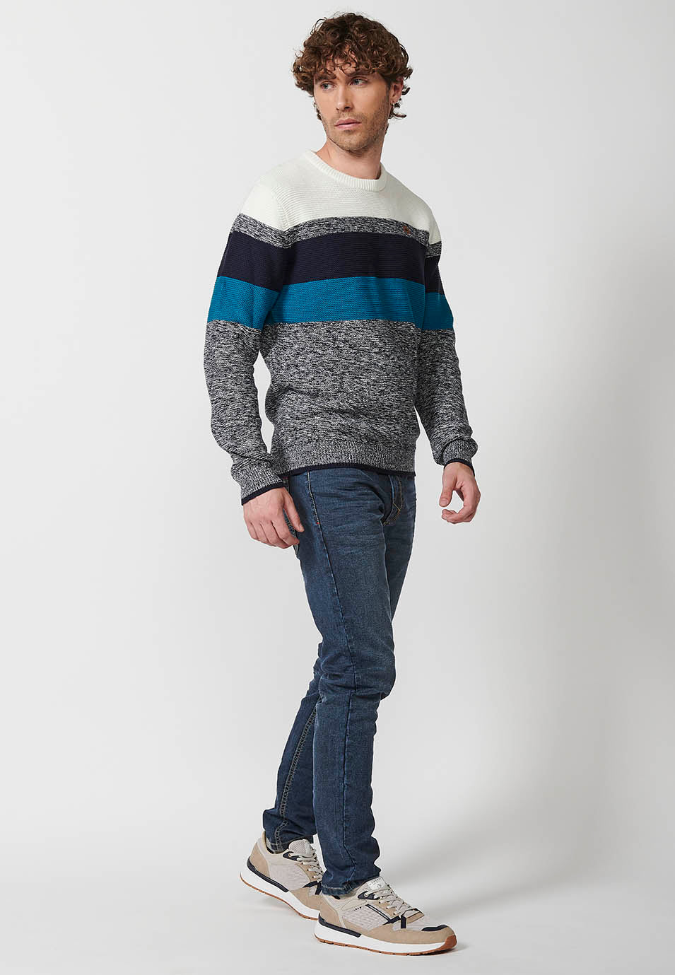 Jersey punto tricot a rayas cuello redondo hombre