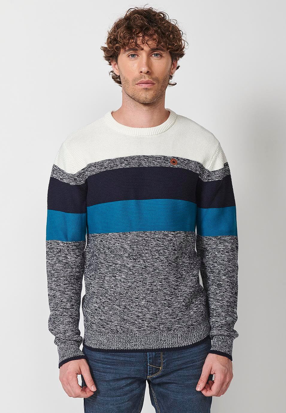 Jersey punto tricot a rayas cuello redondo hombre