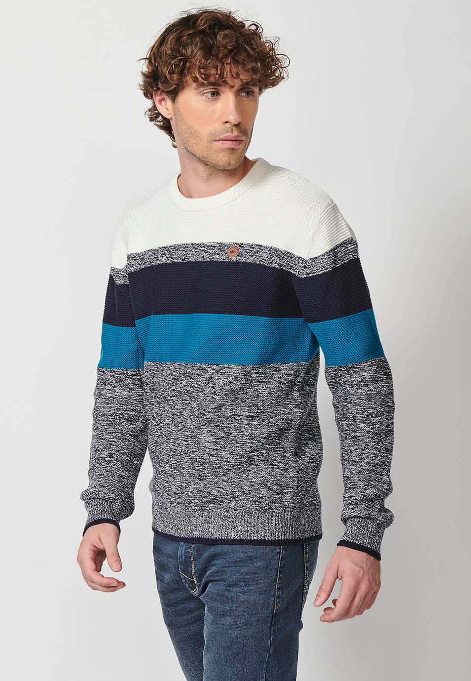 Jersey punto tricot a rayas cuello redondo hombre