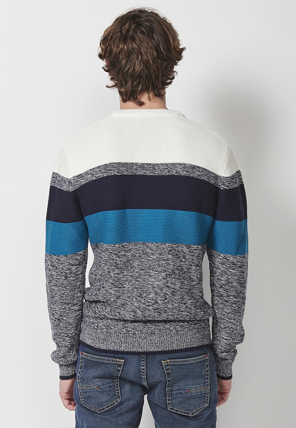 Jersey punto tricot a rayas cuello redondo hombre