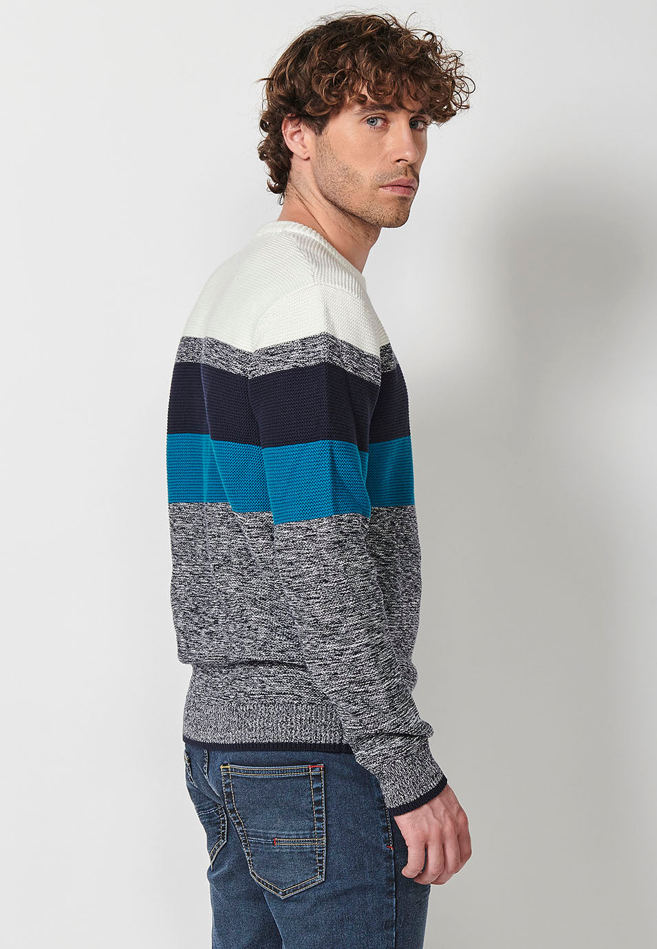 Jersey punto tricot a rayas cuello redondo hombre