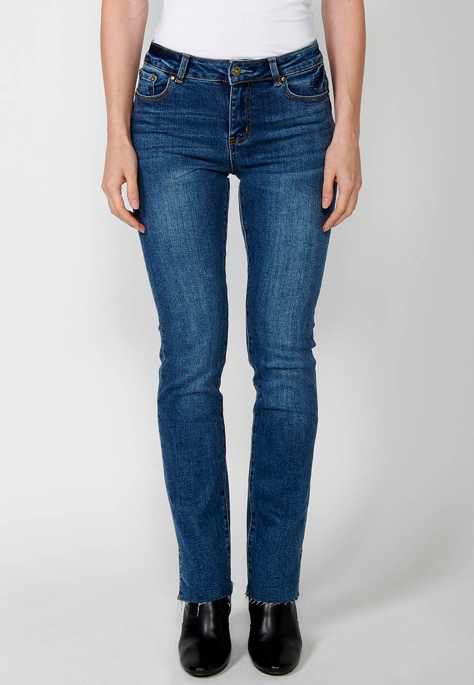 Pantalón largo denim jeans largo regular recto mujer