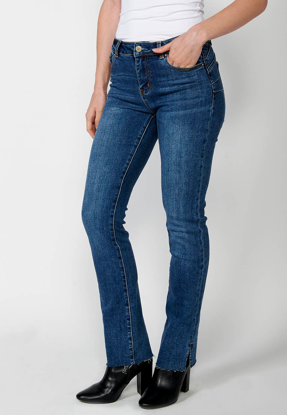 Pantalón largo denim jeans largo regular recto mujer