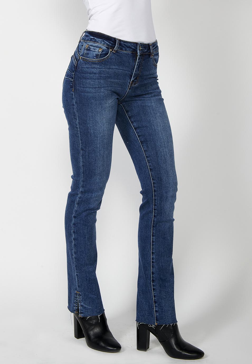 Pantalón largo denim jeans largo regular recto mujer