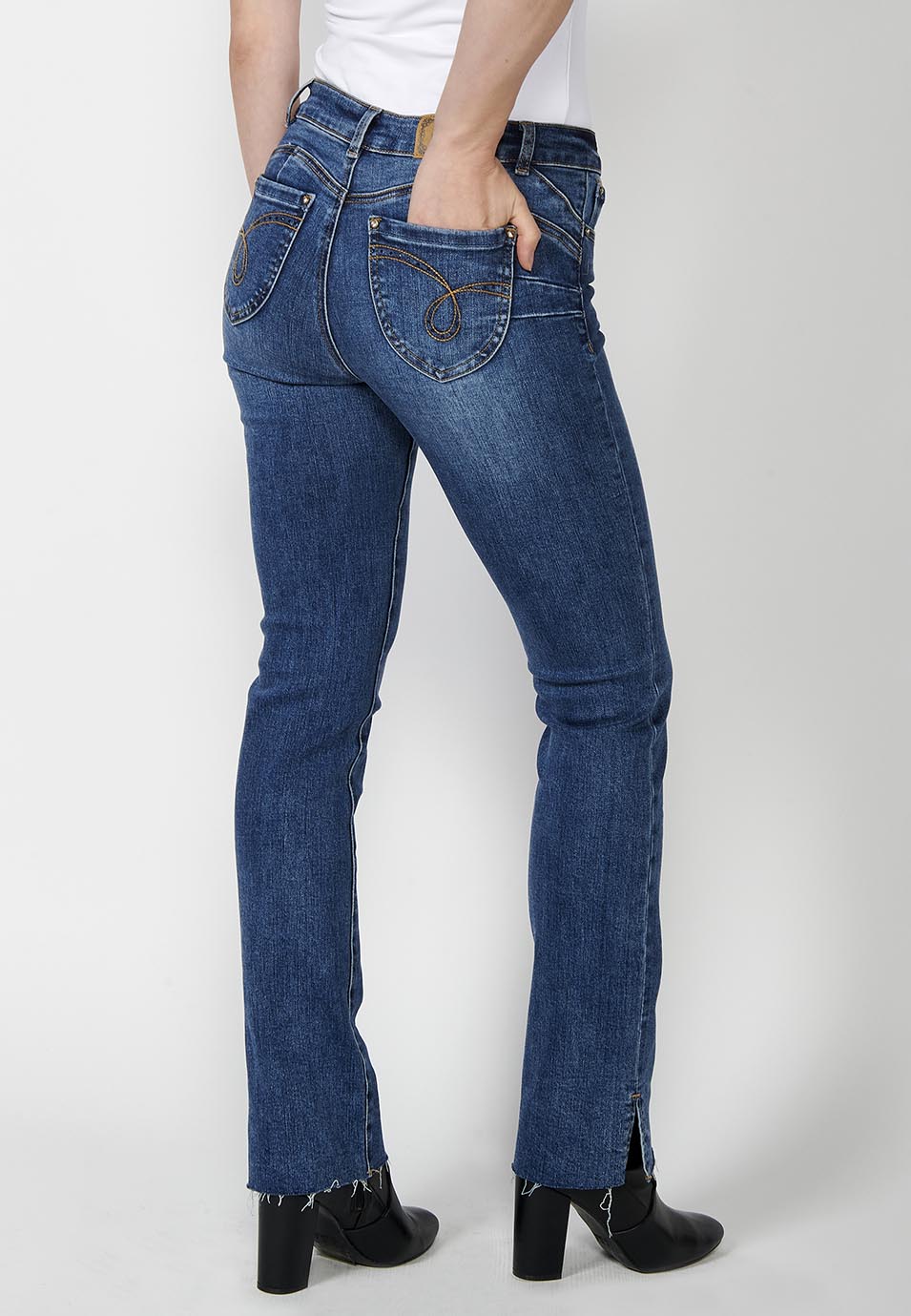 Pantalón largo denim jeans largo regular recto mujer