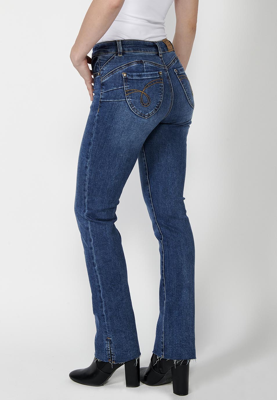 Pantalón largo denim jeans largo regular recto mujer