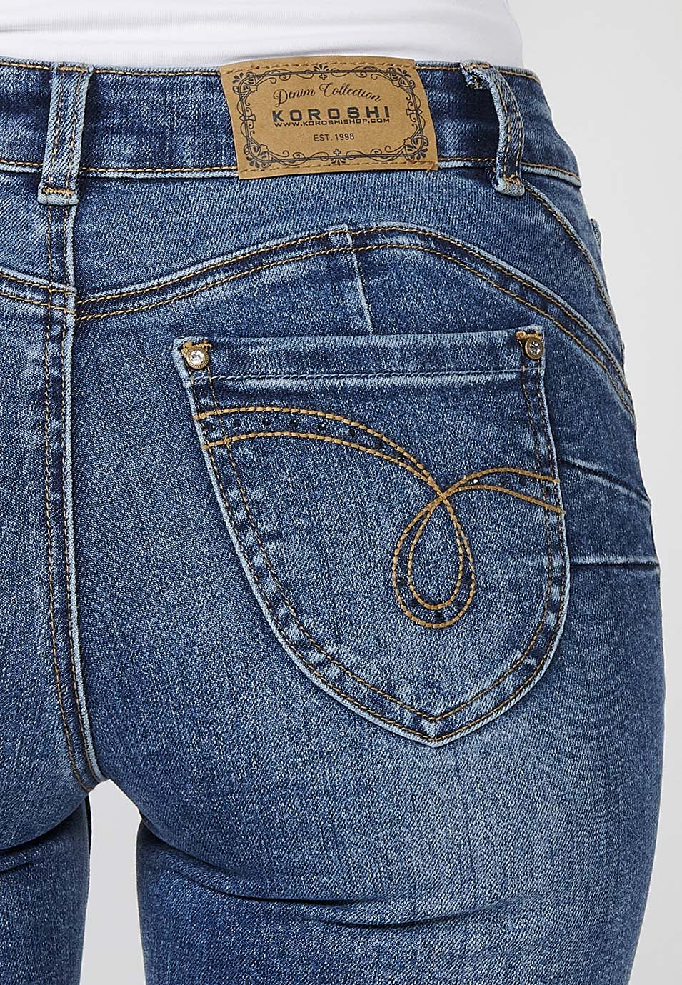 Pantalón largo denim jeans largo regular recto mujer