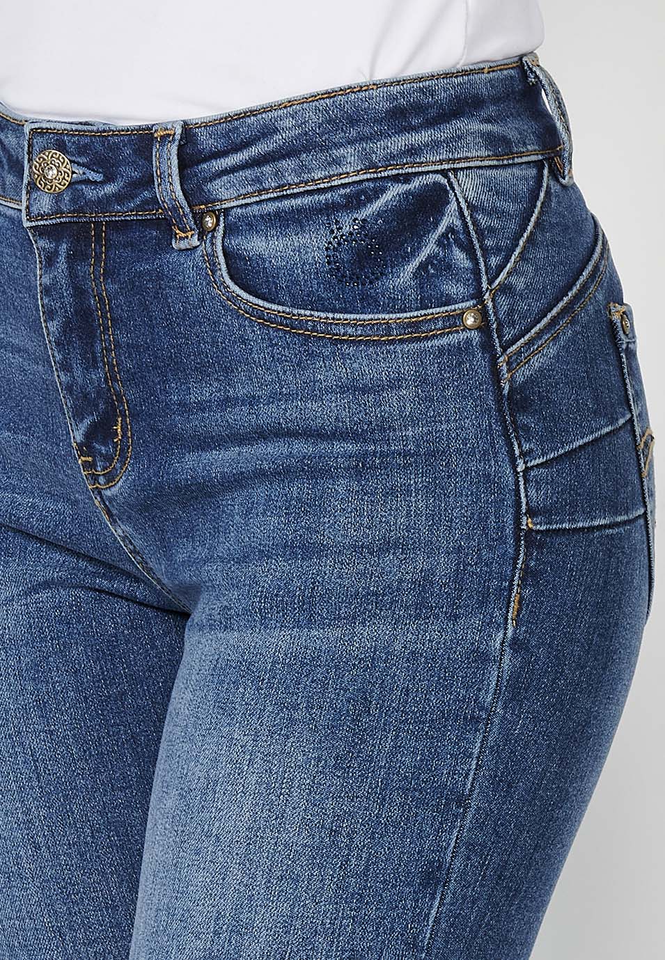 Pantalón largo denim jeans largo regular recto mujer
