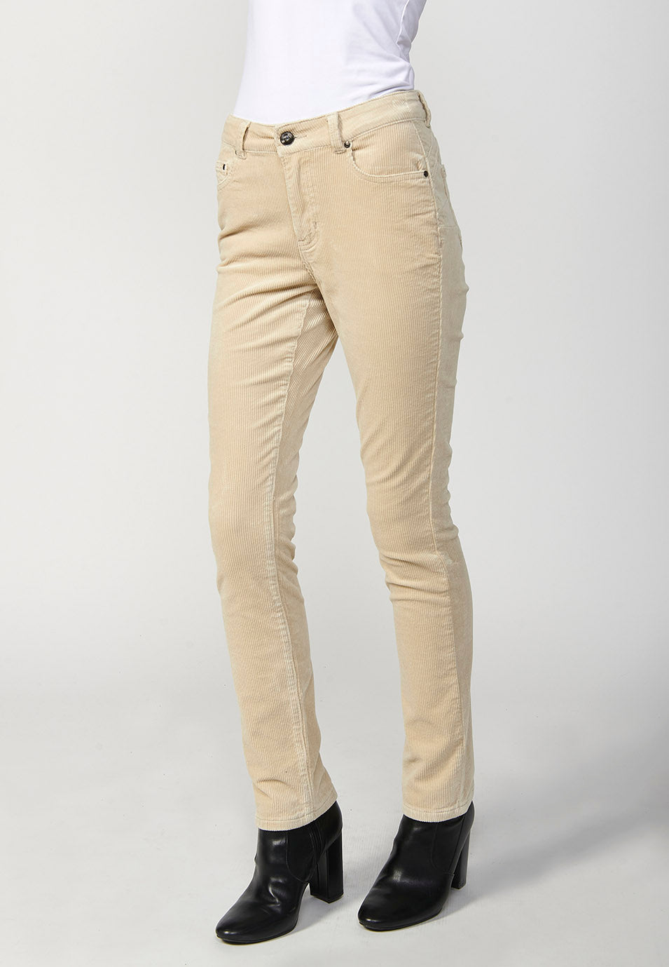 Pantalón largo de pana regular push up con cinco bolsillos mujer