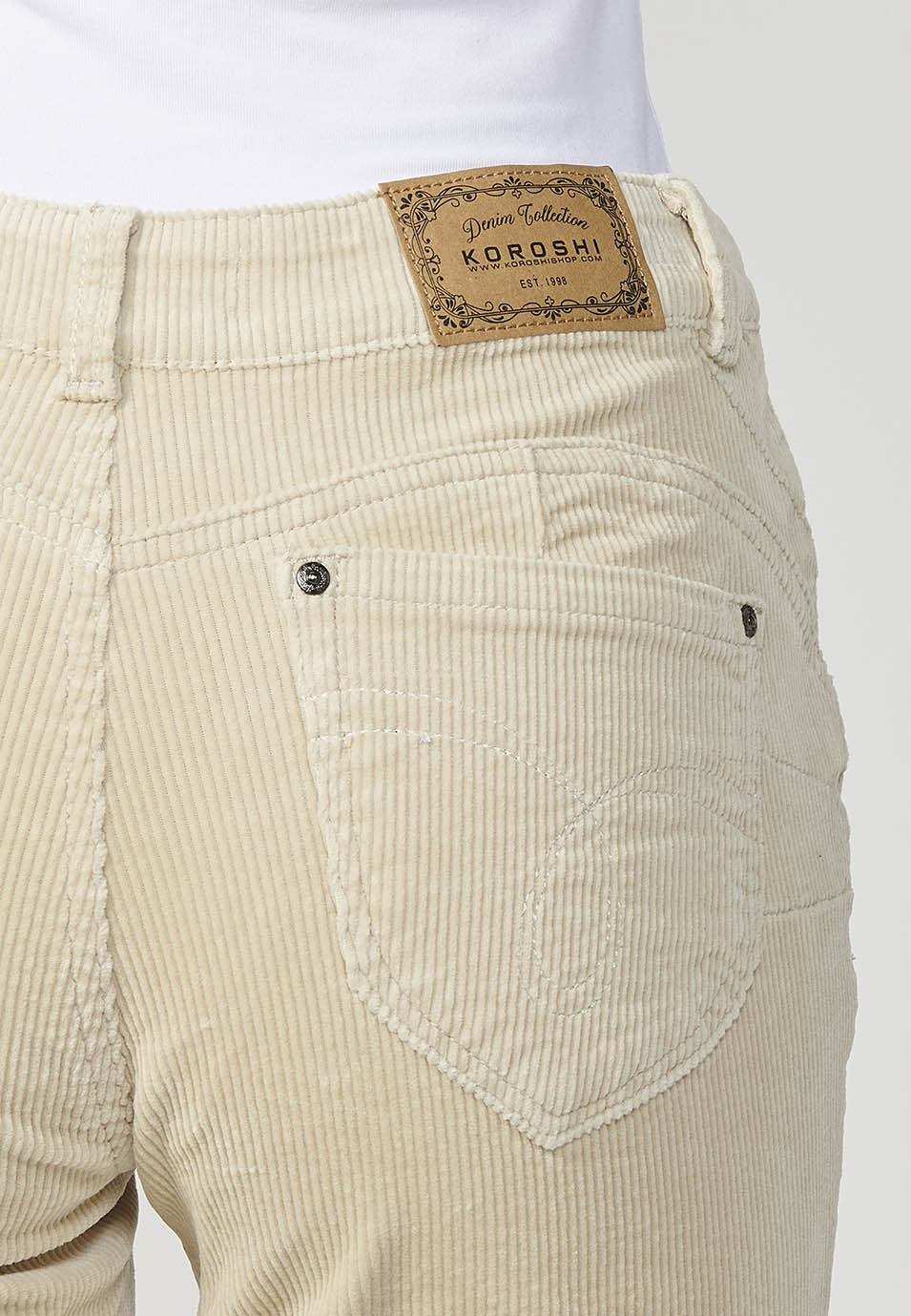 Pantalón largo de pana regular push up con cinco bolsillos mujer