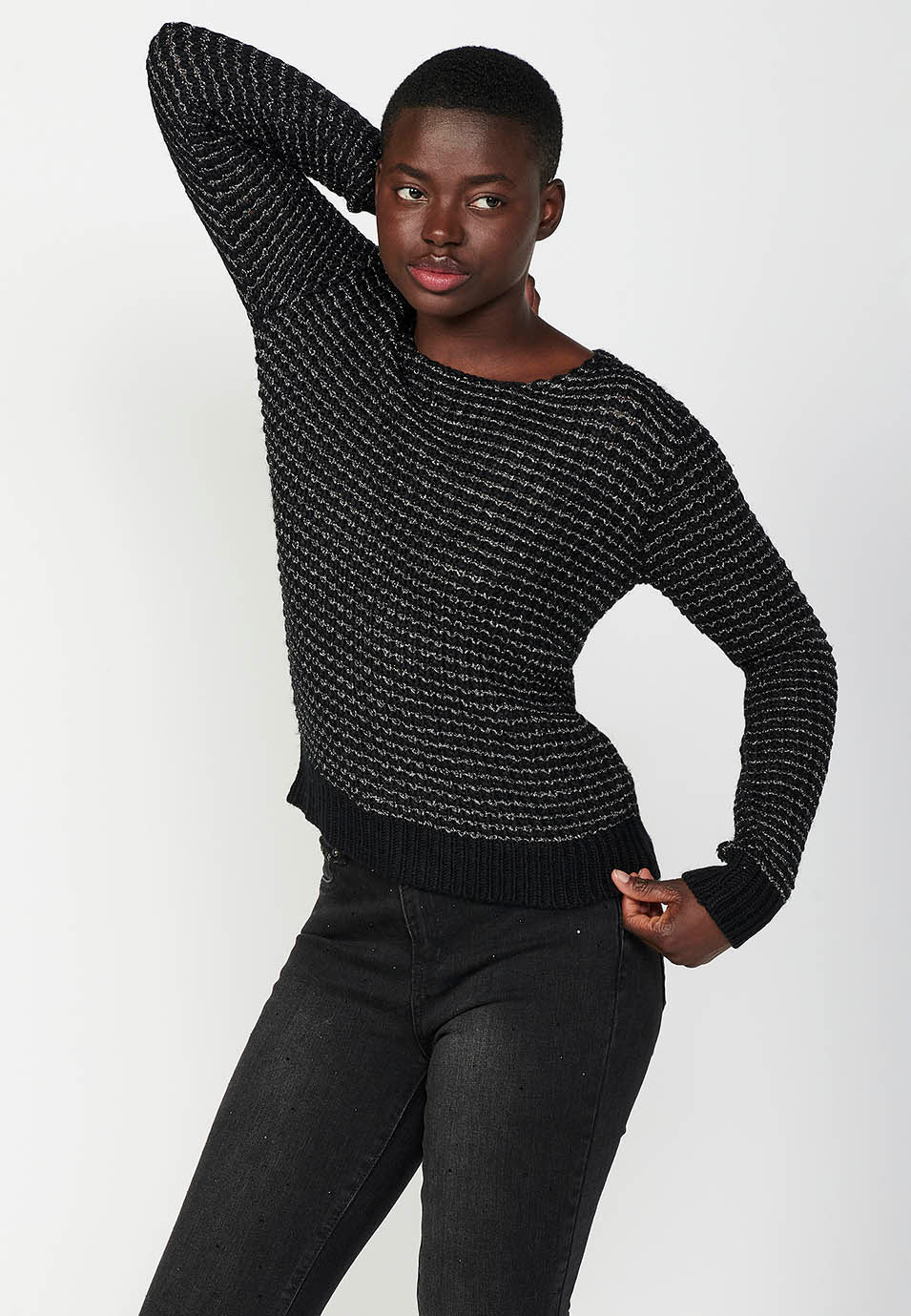 Jersey punto tricot manga larga cuello redondo mujer