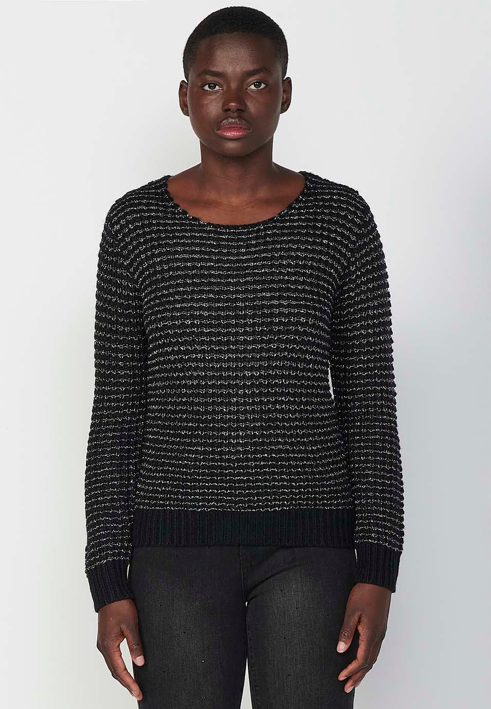 Jersey punto tricot manga larga cuello redondo mujer