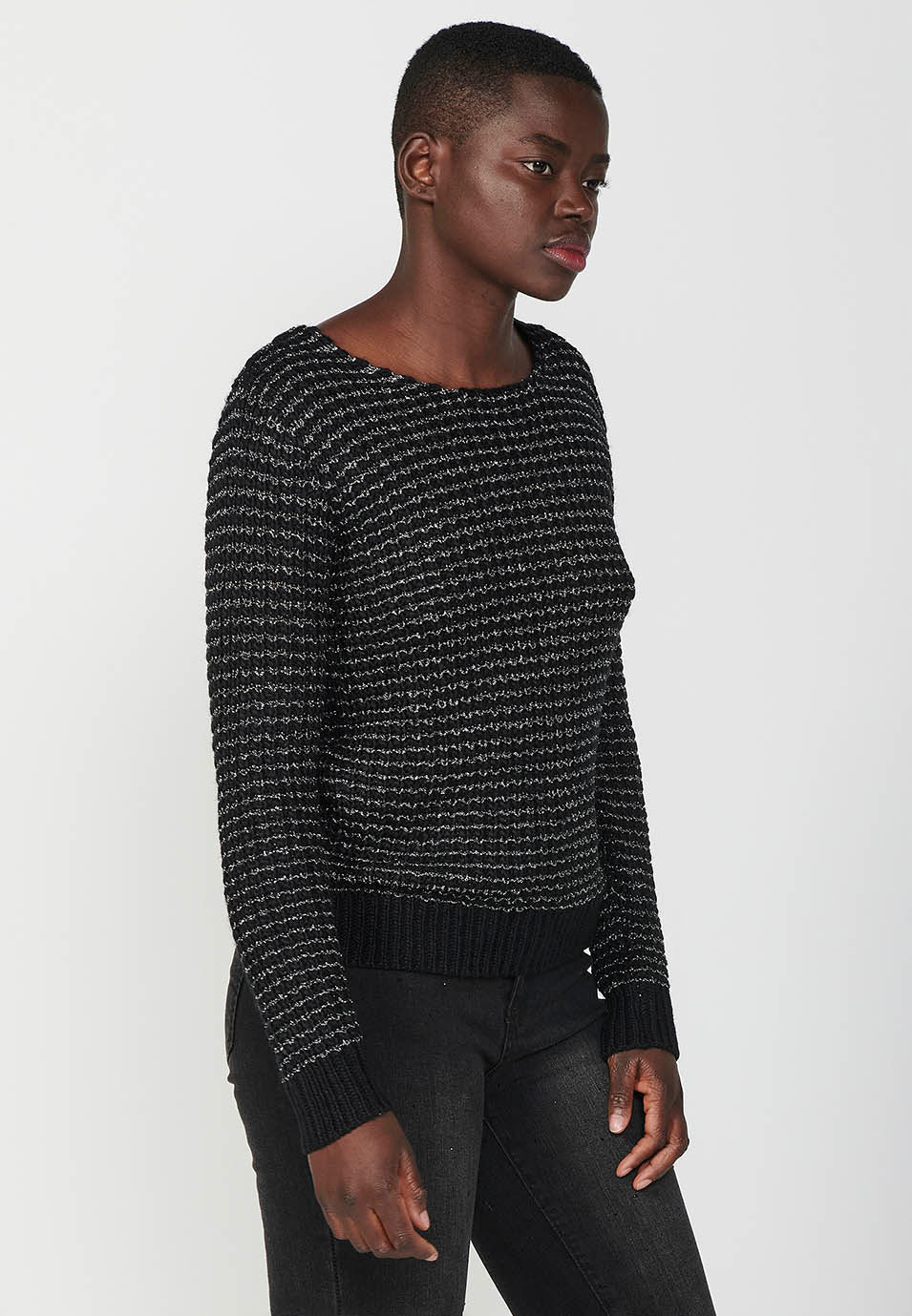 Jersey punto tricot manga larga cuello redondo mujer